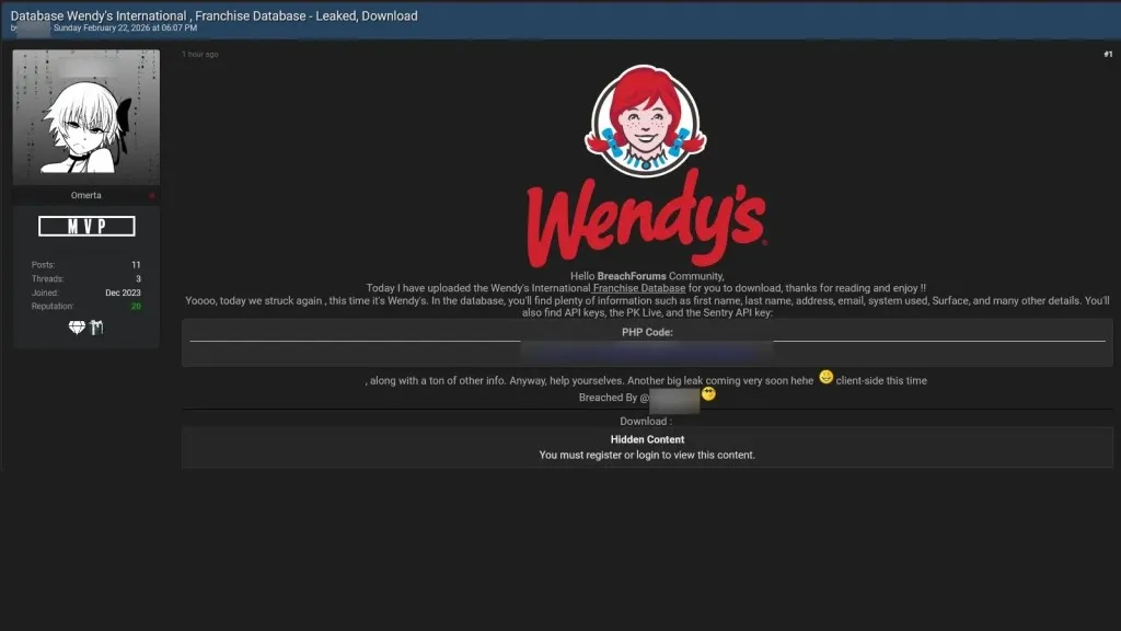 Rò rỉ dữ liệu nghiêm trọng Wendy’s: Lộ thông tin thanh toán