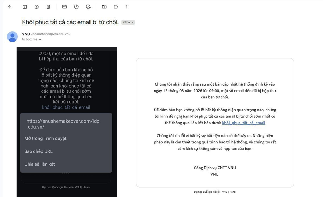 Email lừa đảo từ tài khoản nội bộ bị hack