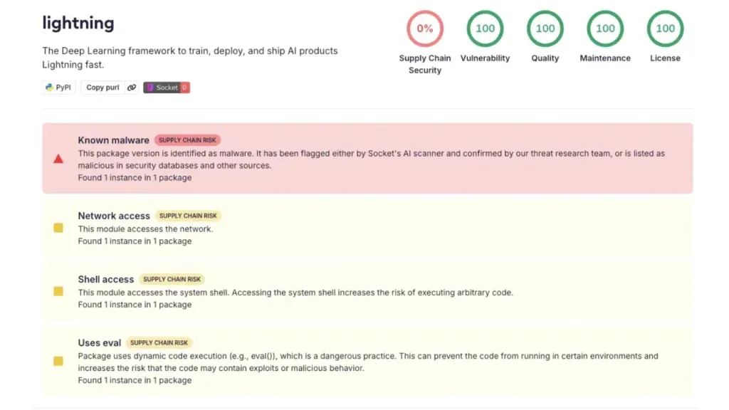 Cảnh báo CVE: lightning PyPI bị xâm phạm nghiêm trọng